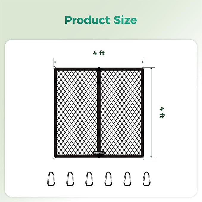Stretchable Cargo Net(4'x4' Stretches to 7'x7') - Adjustable Elastic Trunk & Truck Bed Storage Organizer with Hook, Ideal for Securing Daily Light Loads
