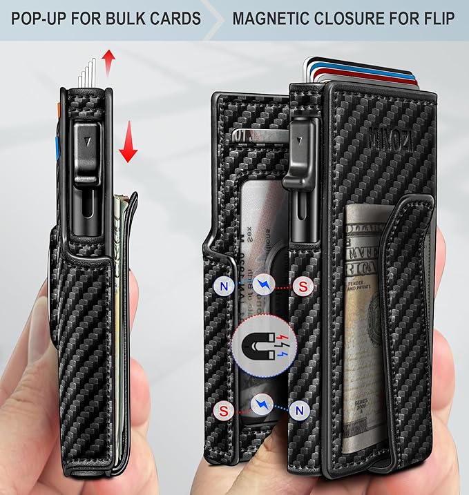 miyozi Airtag Wallet for Men,with Money Clip 10 Cards Metal Case Smart Slim Pop Up Credit Card Holder Flip with Magnetic Closure RFID Blocking wallet with Gift Box