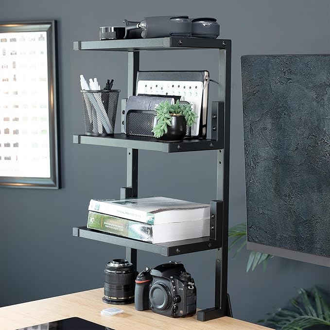 VIVO Clamp-on 13 inch Above or Below Desk 3-Tier Shelving Unit for Table Accessories, Gaming Devices, and More, Storage Tray, Desktop Organizer, Black, STAND-SHELF3C