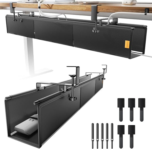 Under Desk Cable Management Tray No Drill, Cable Ties Included, Eco-Friendly Canvas Material, Mesh Design for Heat Dissipation, Cable Organizer/Storage for Standing Desk(39inch, Black)
