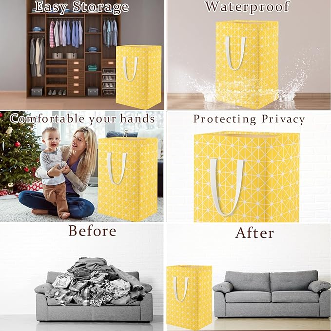 Waterproof Laundry Hamper Collapsible Laundry Basket Extended Cotton Handle Laundry Bag Large Clothes Storage Toy Organization for Bathroom Bedroom Laundryroom College Dorms