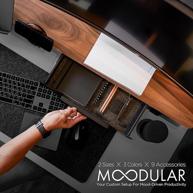 ULTRARM Moodular Wooden Monitor Stand 45.6??(116cm) Large Desk Organizer with Metal Slide Rails for Drawer, Tray, Laptop, Tablet, Phone & Headphones Customizable Riser for Organized Workspace Walnut