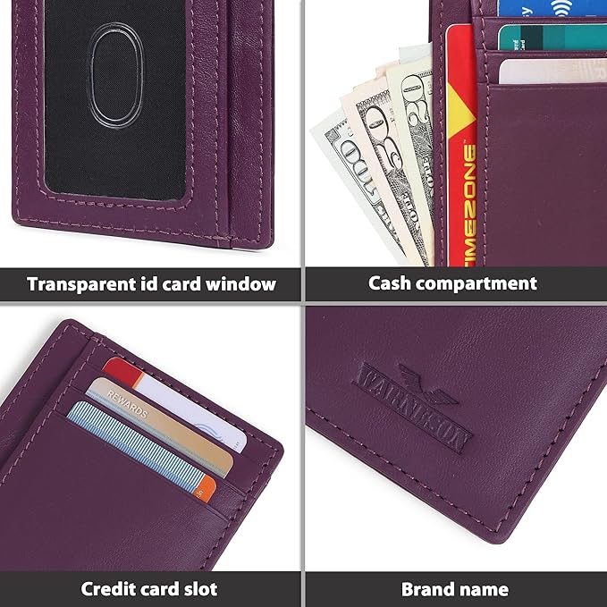 Ultra Slim Leather Wallet Just 0.12 Thick, 6 Card Slots, RFID Blocking, Soft, Durable, Minimalist Genuine Leather, Credit Card Holder for Men & Women Great Gift