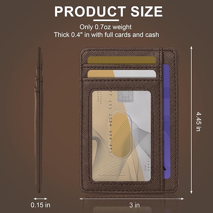 Hoewina Slim Wallet for Men, Credit Card Holder Wallet, Minimalist Design - RFID Blocking Front Pocket Leather Thin Wallet for Men and Women（Cross Coffee）