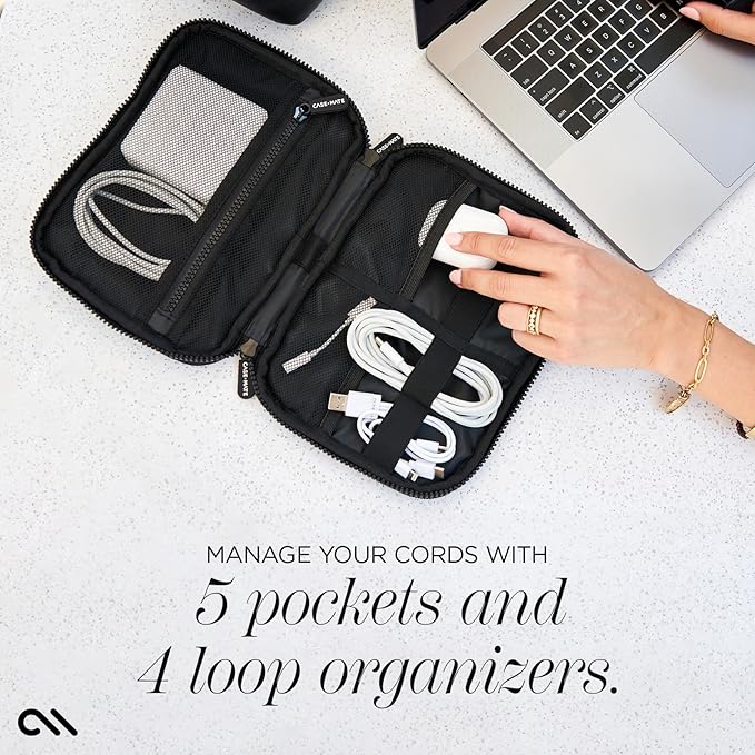 Case-Mate Electronic Organizer Travel Case - Portable Tech Travel Pouch w/Multiple Storage Mesh Pockets for Cable, Cord, Charger, Power Bank, Airpods - Airplane Essentials Bag - Black