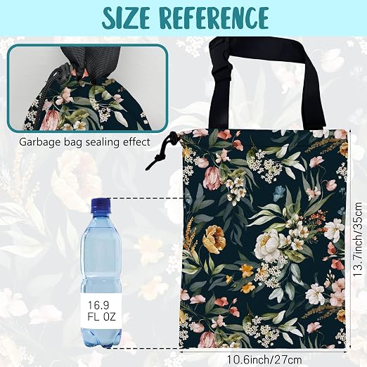 Car Garbage Bag Watercolor Floral Branches Hanging Canvas Car Trash Bag Waterproof Drawstring Car Back Seat Organizer for Car Back Front Seat Console with Adjustable Buckle