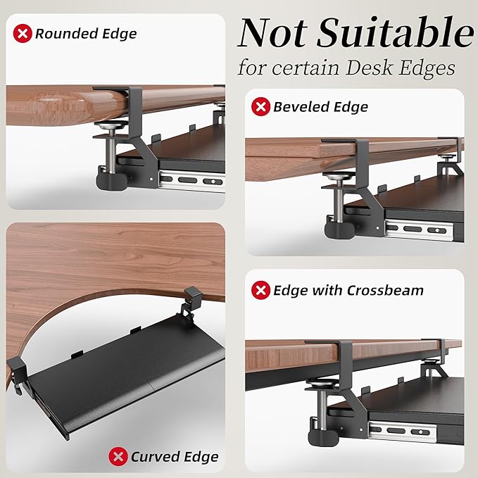 Keyboard Tray, 25 in. Pine Plastic, Keyboard tray Under Desk with Wrist Rest, Mouse Pad, Cup Mat, Lightweight Slide Out Tray, Easy Assemble Adjustable C clamp