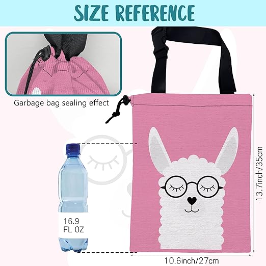 Car Garbage Bag Cute White Alpaca in Glasses Drawstring Car Trash Bag Hanging for Back Seat with Adjustable Buckle Canvas Vehicle Trash Can Easy-to-Install