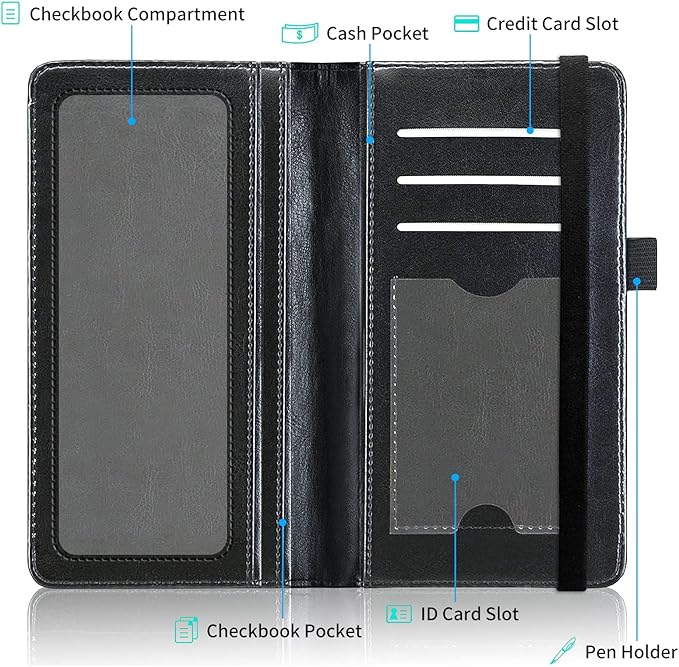FUYOCWE Leather Checkbook Cover for Men Women Checkbook Covers Personal Checks Card Register Holder Wallet W/RFID Blocking & Pen Holder-Elegant Flowers