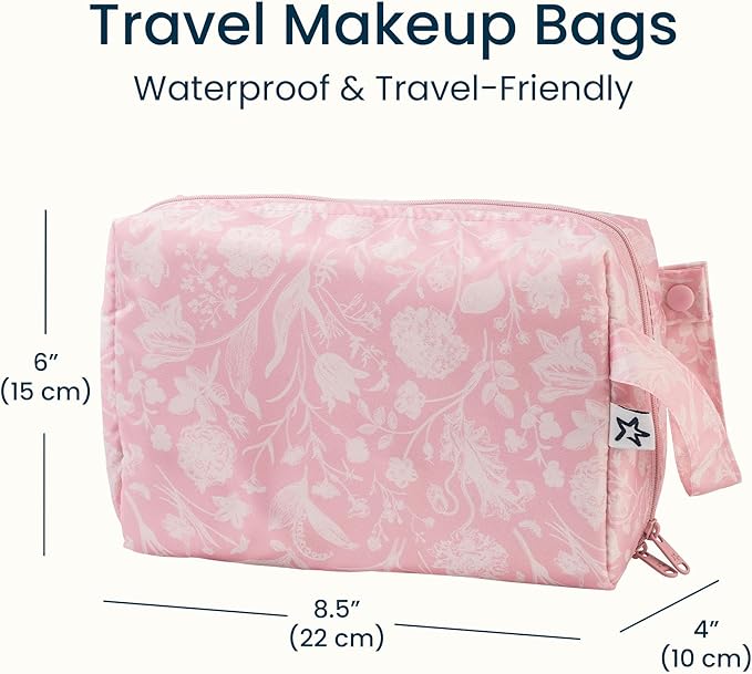 Tiny Twinkle Waterproof Travel Toiletry & Makeup Bag Organizer | Makeup Pouch with Multiple Compartments & Snap Handle for Travel | Gift for Teen Girls and Women (Toile)