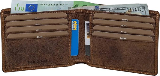 DiLoro Mens Wallet Full Grain Genuine Leather Slim Minimalist Front Pocket Bifold Soft Nappa RFID Protection (Dark Hunter Brown)