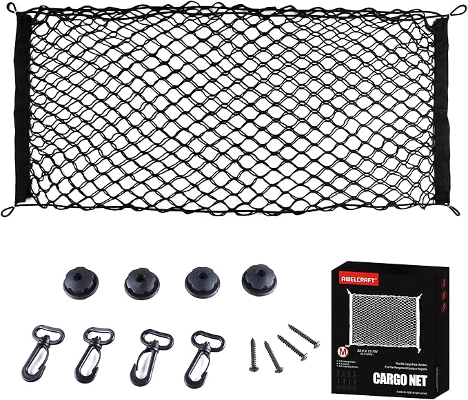 AWELCRAFT Car Rear Cargo Net, Adjustable Elastic Storage Organizer Net, Trunk Cargo Storage Net, Universal Fit for Car, Vehicle, SUV