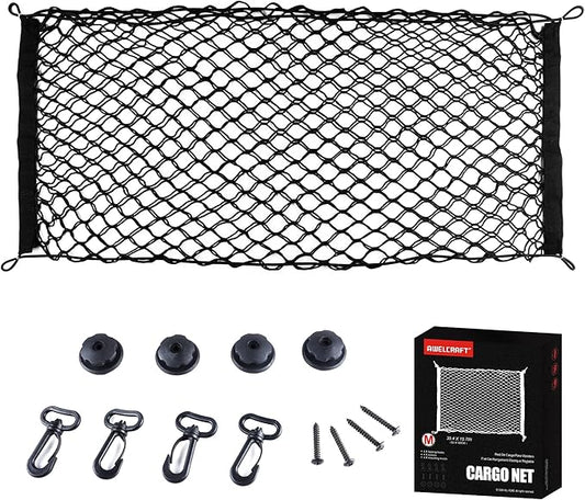 AWELCRAFT Car Rear Cargo Net, Adjustable Elastic Storage Organizer Net, Trunk Cargo Storage Net, Universal Fit for Car, Vehicle, SUV