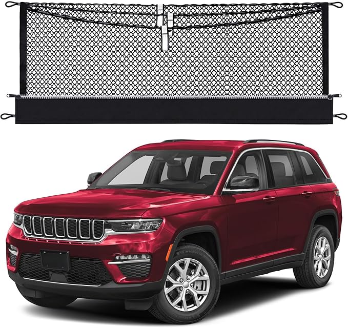 3-Layer Cargo Net for Jeep Grand Cherokee L (3Row) 2021-2026, Zipper Bag Trunk Net for SUV, Heavy Duty Oxford Cargo Organizer Storage Nets with Carabiners