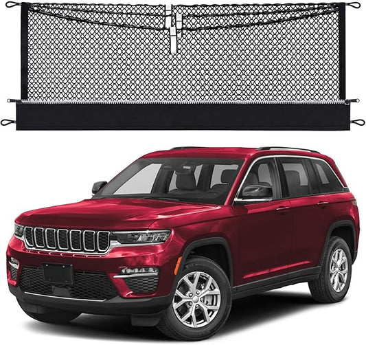 3-Layer Cargo Net for Jeep Grand Cherokee L (3Row) 2021-2026, Zipper Bag Trunk Net for SUV, Heavy Duty Oxford Cargo Organizer Storage Nets with Carabiners