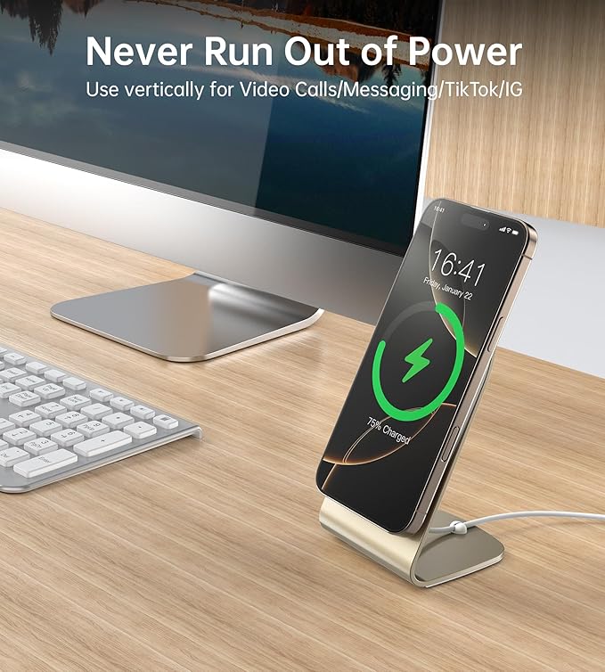 Magnetic Wireless Charger for iPhone 17/16/15/14/13/12 - Mag Charger+20W USB C Adapter, Fast Wireless Charging Stand/Pad with 5ft Cable for iPhone 17/16/15/14/13/12 Pro Max Plus Mini 17 Air, Gold
