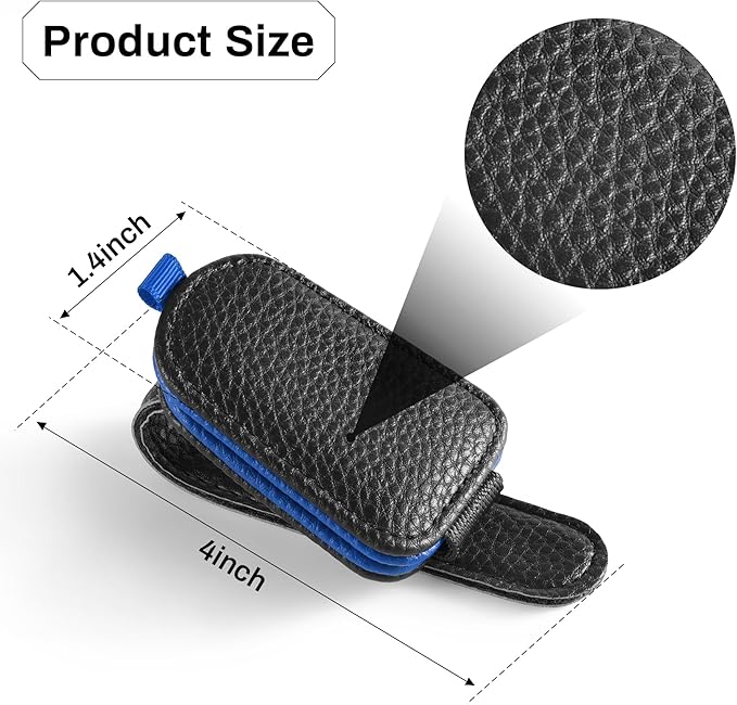 SINGARO Sunglasses Holder for Car, Leather Magnetic Buckle Sun Visor Sunglass Clip, Ticket Card Storage Glasses Clip, Car Interior Accessories for Men and Women（2PCS Black-Blue）