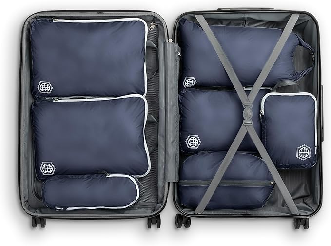 Large Compression Packing Cubes for Travel-Packing Cube Luggage Organizers 7 Piece Set for Checked Luggage-Ultralight, Expandable/Compression Bags by TRIPPED Travel Gear (Navy/White)