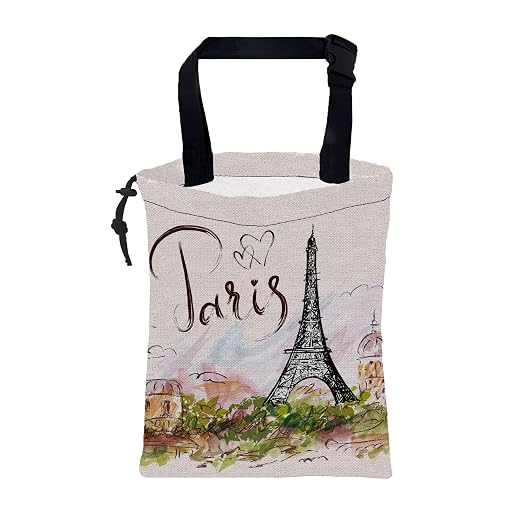 Car Garbage Bag Eiffel Tower Paris Drawstring Car Trash Bag Hanging for Back Seat with Adjustable Buckle Canvas Vehicle Trash Can Easy-to-Install