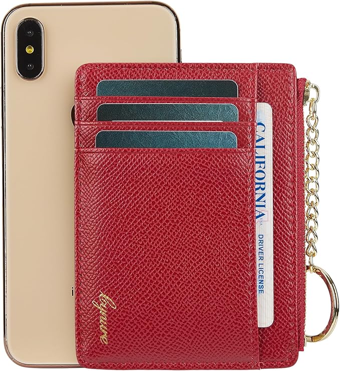 Women's Slim Minimalist Card Holder Coin Changes Purse Keychain Front Pocket Wallet With ID Window