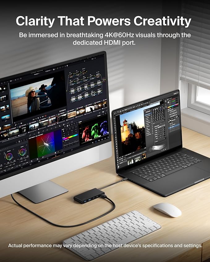 Belkin USB C Hub, 7-Port Hub w/ 4K HDMI Display @ 60Hz, SD & MicroSD, 100W Power Delivery, Fast Data Transfer 5Gbps, USB C Multiport Adapter for MacBook, iPad Pro, Chromebook, etc. - Upgraded HDMI 2.0