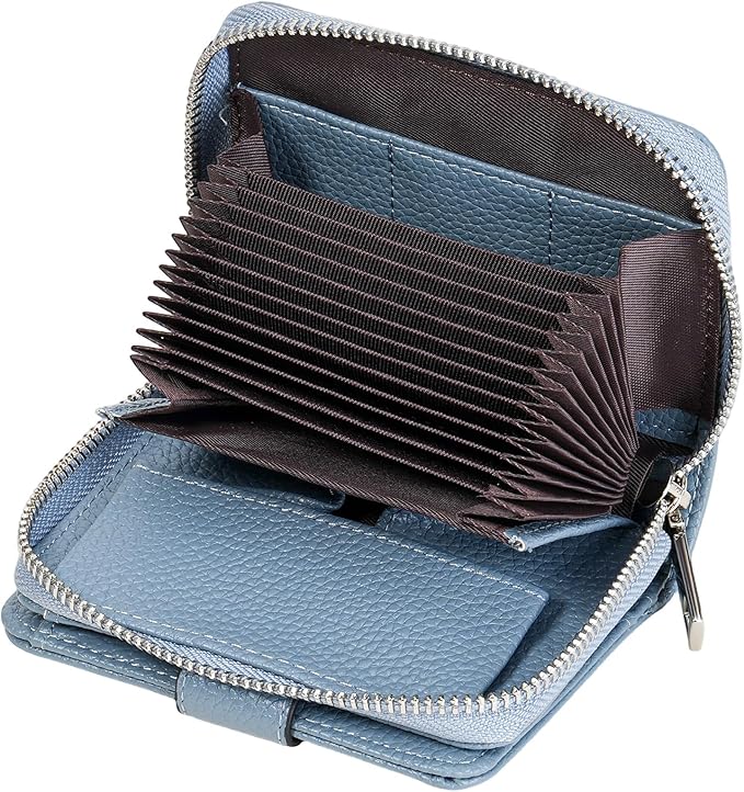 GAEKEAO Women's Leather Wallet RFID Blocking Card Holder with Many Compartments Small Purse with Zipper Key Chain Wallets