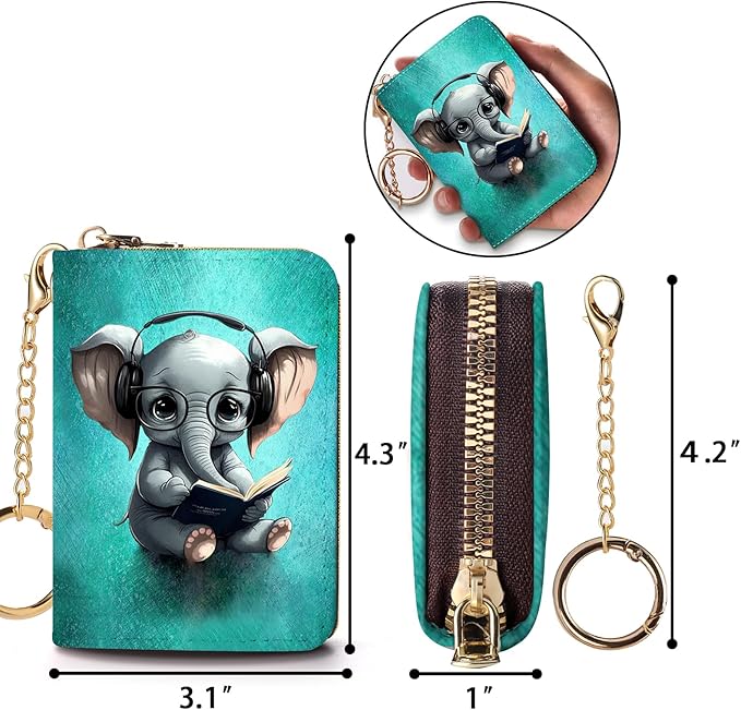 Credit Card Holder RFID Wallet, Small Card Holder Wallet for Women with Keychain Zipper, Funny Leather Print Credit Card Wallets Accordion Gift