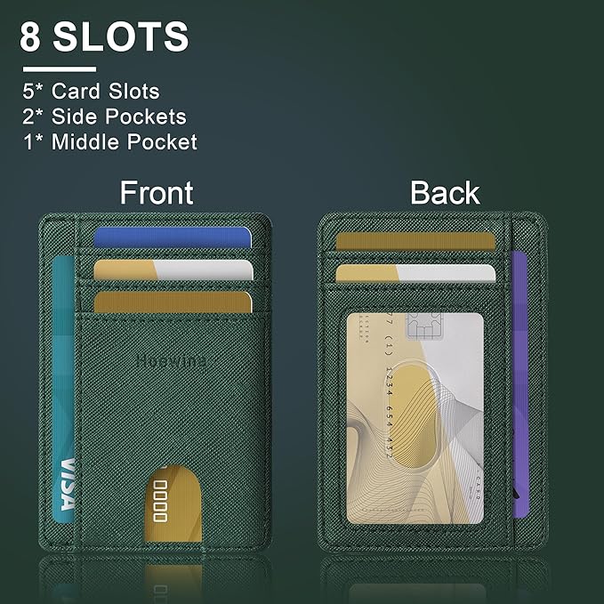Hoewina Slim Wallet for Men, Credit Card Holder Wallet, Minimalist Design - RFID Blocking Front Pocket Leather Thin Wallet for Men and Women（Cross Dark Green）