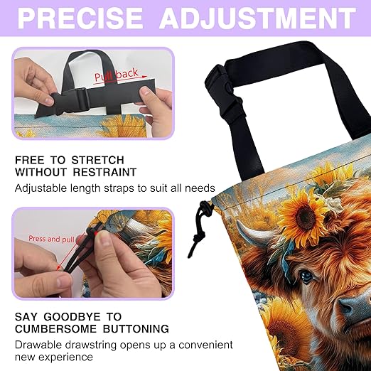Car Trash Bag Hanging Highland Cow and Sunflowers Car Trash Can for Back Seat Waterproof Car Garbage Can with Adjustable Straps and Drawstring for Car Accessories Vehicle Travelling Camping
