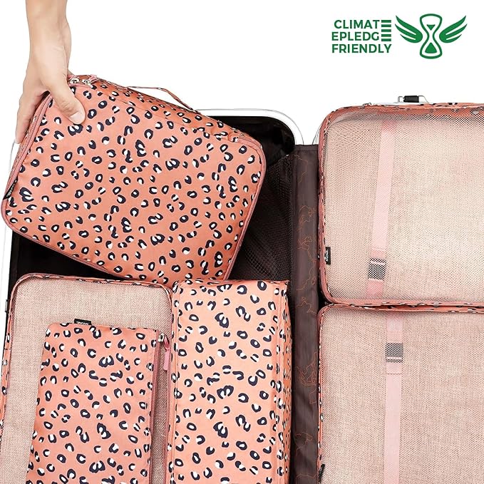 BAGAIL 8 Set Packing Cubes Luggage Packing Organizers for Travel Accessories-Pink Leopard