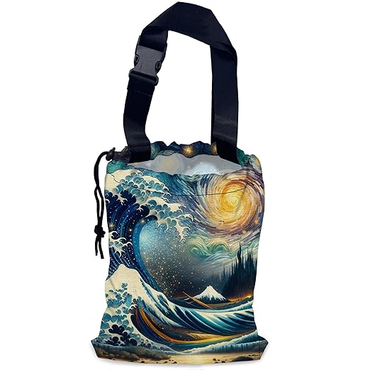 Sea Wave Car Trash Bag,Night Starry Sky Hanging Drawstring Car Garbage Bag,Waterproof Canvas Car Back Seat Organizer with Adjustable Buckle,for Vehicles,SUVs,Camping,Road Trips