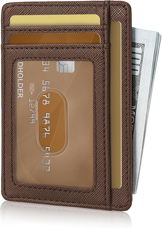 Hoewina Slim Wallet for Men, Credit Card Holder Wallet, Minimalist Design - RFID Blocking Front Pocket Leather Thin Wallet for Men and Women（Cross Coffee）