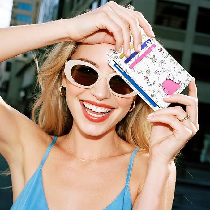 Mayski Slim Wallet, Credit Card Holder for Women, Minimalist Front Pocket RFID Blocking Card Cases, Small Wallet Women Men(Flower)