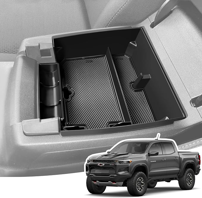 Armrest Organizer for 2025 2024 2023 Chevy Colorado/GMC Canyon, Center Console Organizer with Removable Rubber Mat, Center Console Tray Custom for Chevy Colorado Accessories, Black