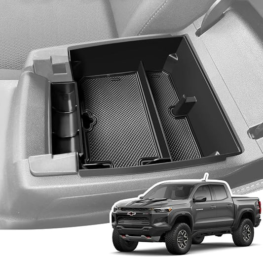 Armrest Organizer for 2025 2024 2023 Chevy Colorado/GMC Canyon, Center Console Organizer with Removable Rubber Mat, Center Console Tray Custom for Chevy Colorado Accessories, Black