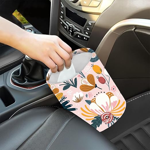 Car Trash Bag Abstract Pink Flowers Waterproof Trash Small Car Can Portable Collapsible Car Garbage Can Hanging for Back Seat Floor or Hanging Headrest Car Decor Road Trip Essentials