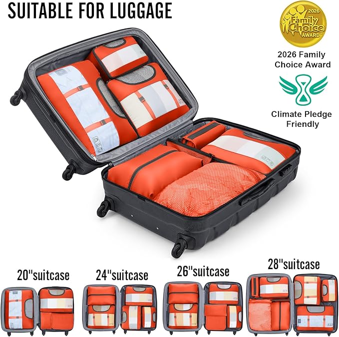 Veken 8 Set Packing Cubes for Travel Essentials, Suitcase Organizer Bags in 4 Sizes, Carry-On Luggage Accessories with Laundry Bag, Airplane Must Have, Gifts for Women Men