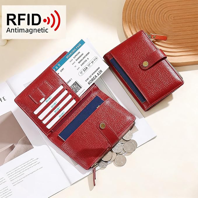 Slim RFID Blocking Passport Holder Wallet,PU Leather Travel Card Organizer,Lightweight Passport Case for Women Men (Red)
