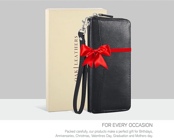 Oak Leathers Smooth Nappa Leather Wallet for Women - RFID Womens Wallet Clutch with 8 Credit Card Holder, Coin Pocket