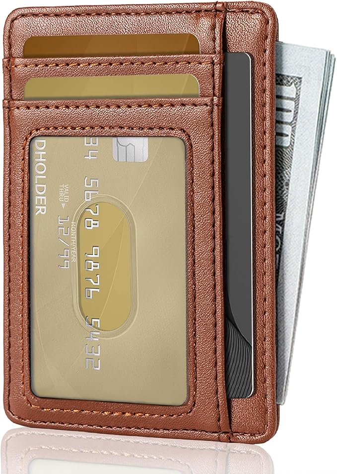 Hoewina Slim Wallet for Men, Credit Card Holder Wallet, Minimalist Design - RFID Blocking Front Pocket Leather Thin Wallet for Men and Women(Sand Brown)