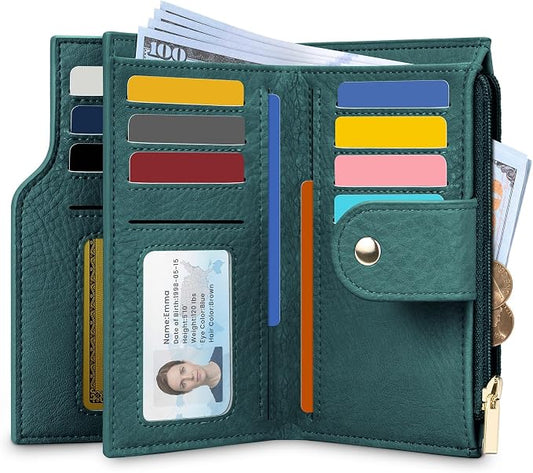 Airkit Small Women's Bifold Wallet, RFID Blocking Credit Card Holder with Zipper, Travel Cute Coin Pocket Wallet for Ladies, Teal