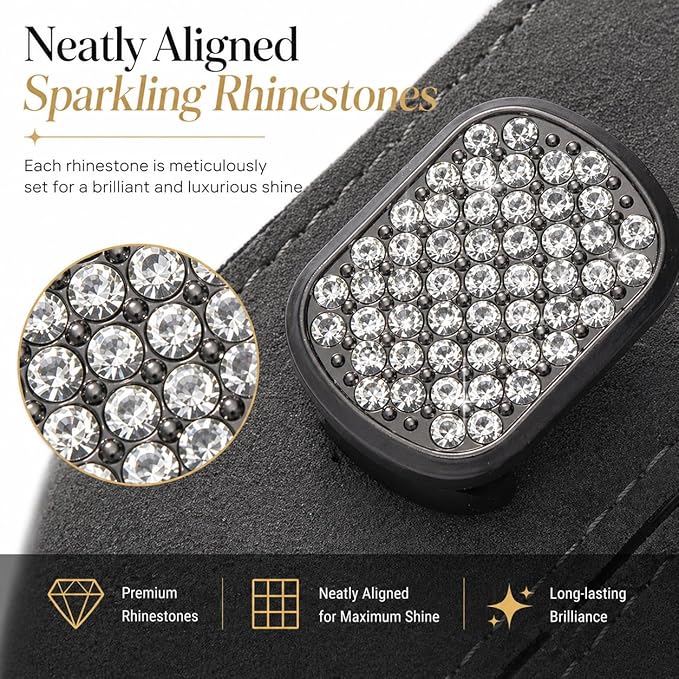 2Pcs Bling Car Headrest Hooks, Premium Leather & Sparkling Rhinestone Dual Metal Hooks, Back Seat Organizer for Bags, Coats, Purses and Groceries (Crystal Gray)