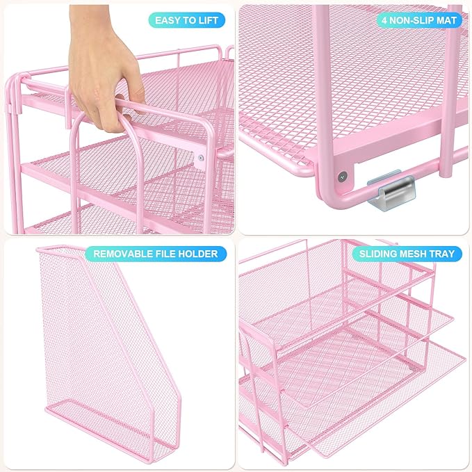 gianotter 4-Tier Paper Organizer With Magazine Holder, Desk Organizers and Accessories, Desk Accessories & Workspace Organizers, File Organizer for Office Supplies Storag (Pink, 4-Tier)