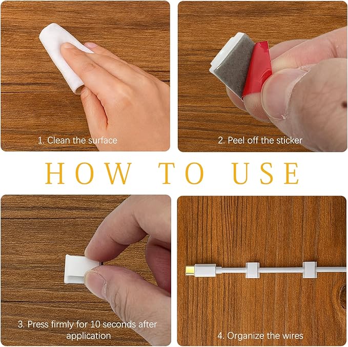White Adhesive Ethernet Cable Clips – Flat & Round Cord Holders for Wall, Desk, Car, and Light Cable Organization (100-Pack)