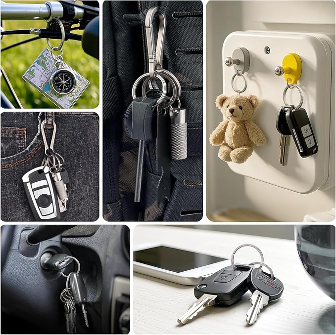 PJYTAC Titanium Keychain Rings Heavy Duty Side Push Key Rings for Car Keys Easy Quick Release EDC Split Keyrings