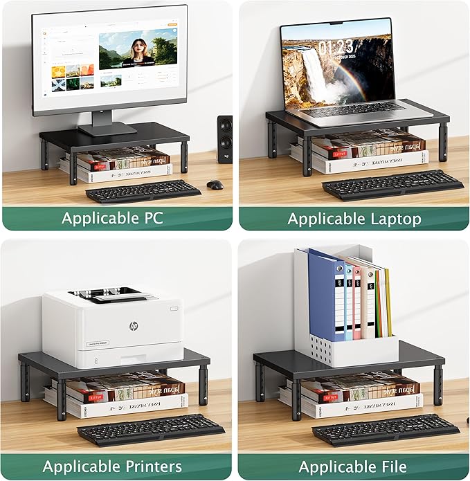 OPNICE Desk Organizers and Accessories, Adjustable Computer Monitor Stand Riser, Laptop Stand for Desk, Office Desk Accessories & Workspace Organizers for Home Office, Black Wood
