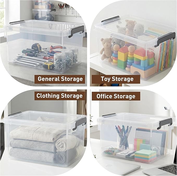 Citylife 22.2 QT 6 Packs Plastic Storage Bins with Lids and Secure Latching Buckles Clear Stackable Storage Containers for Organizing Durable Storage Box