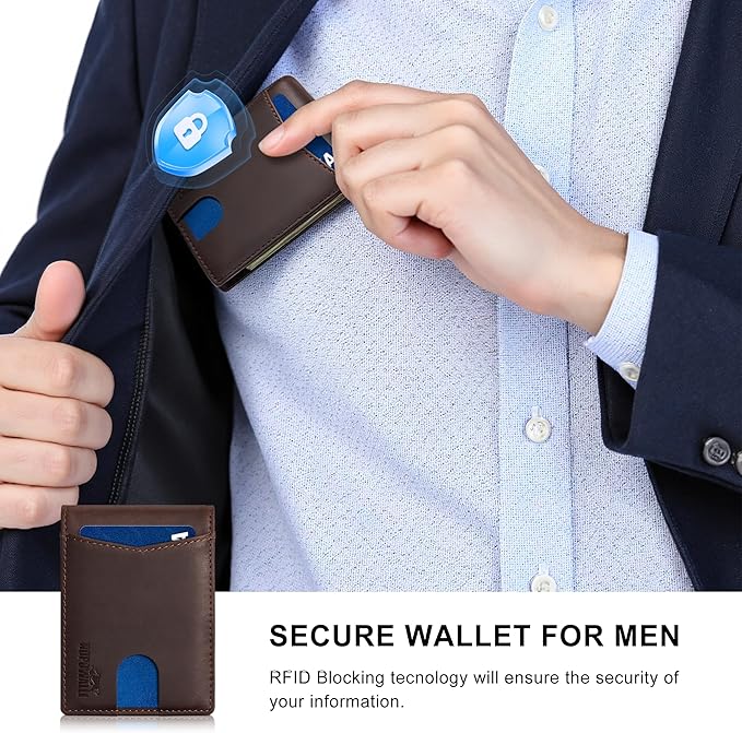 Slim Wallet for Men RFID Blocking, Genuine Leather Card Holder Minimalist Bifold, Front Pocket Wallets for Men with Money Clip Small Thin