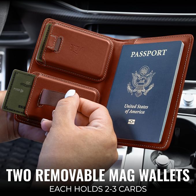 Kings Loot Passport Holder Wallet – RFID Blocking Leather Travel Wallet with Built-in Airtag Holder – Holds 1-6 Cards & Passport – Easy Pull Tab – Slim & Stylish Wallets (Auburn)