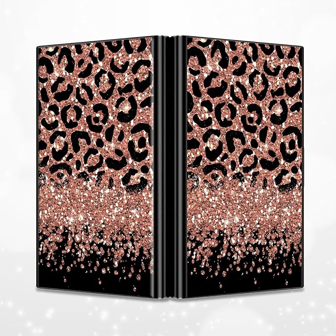 Slim Credit Card Holder, Leopard Glitter RFID Blocking Metal Wallet for Men & Women, Aluminum Minimalist Hard Case Pocket-Sized Business Cards Organizer (Fits Up to 10 Cards)